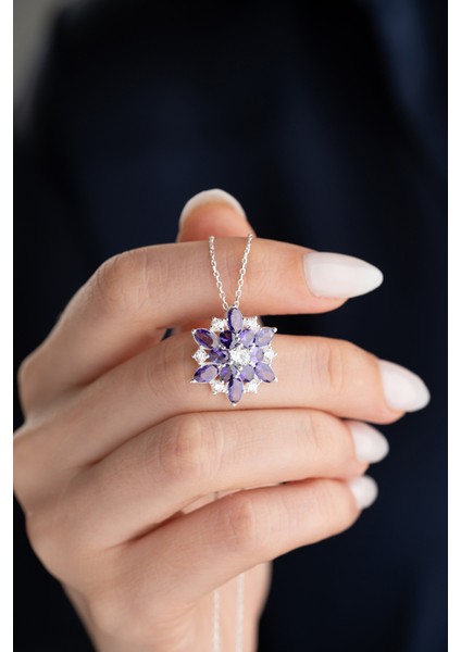 925 Ayar Gümüş Mor Oval Zirkon Taşlı Lotus indirimleri