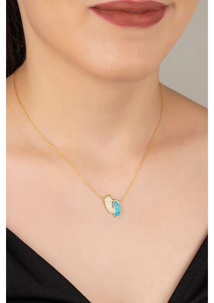 925 Ayar Gold Zirkon Taşli Nazarlı Ayak Gümüş Kolye