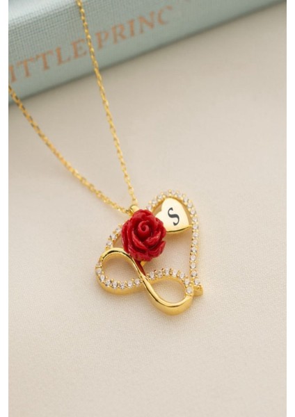 925 Ayar Gümüş Kişiye Özel Harfli Kalpli Gül Kolye modelleri