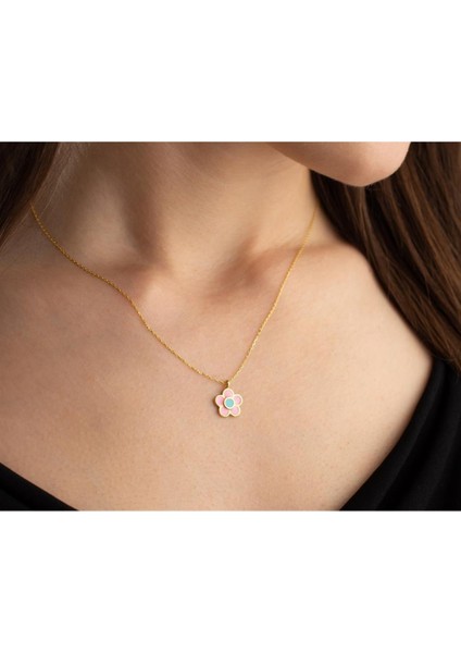 925 Ayar Gümüş Mineli Çiçek Kolye fırsatları