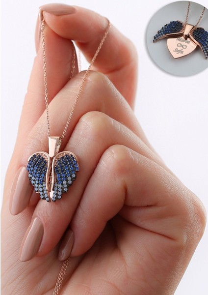 925 Ayar Gümüş Mavi Kanatlı Kalp Kolye fiyatları