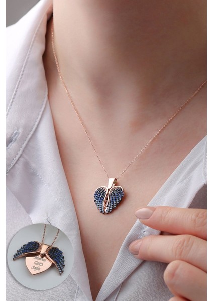 925 Ayar Gümüş Mavi Kanatlı Kalp Kolye fırsatları