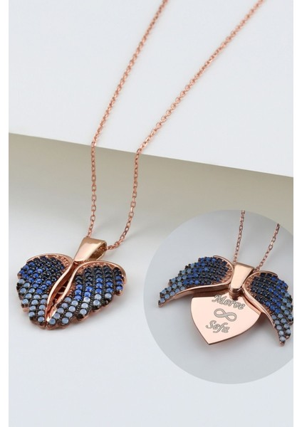 925 Ayar Gümüş Mavi Kanatlı Kalp Kolye indirimleri