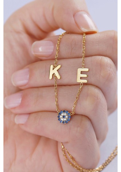 925 Ayar Gümüş Nazar Boncuklu Harfli Kolye