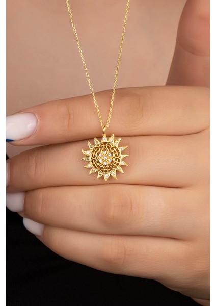 925 Ayar Gümüş Taşlı Güneş Kolye fiyatları