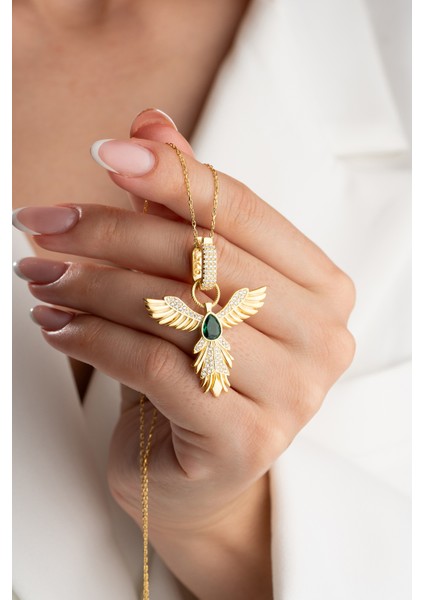 925 Ayar Gümüş Zirkon Taşlı Zümrüdüanka Kolye fiyatları