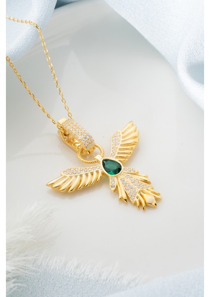 925 Ayar Gümüş Zirkon Taşlı Zümrüdüanka Kolye modelleri