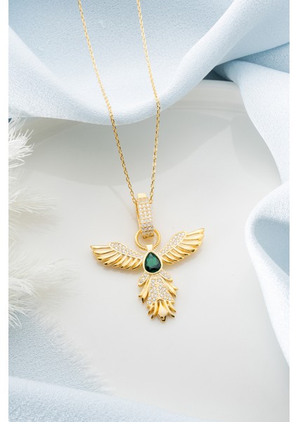 925 Ayar Gümüş Zirkon Taşlı Zümrüdüanka Kolye fırsatları