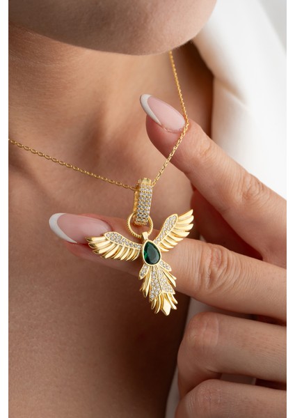 925 Ayar Gümüş Zirkon Taşlı Zümrüdüanka Kolye indirimleri