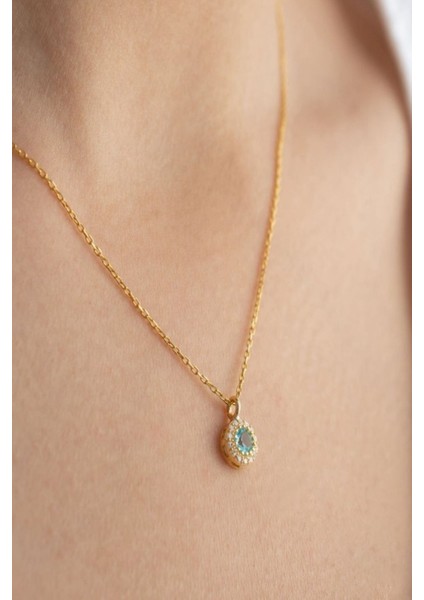 925 Ayar Gümüş Aralık Ayı Doğum Taşı ( Blue Topaz ) Kolye - Küpe Seti fırsatları