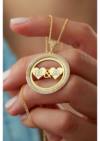 925 Ayar Gümüş Kalpli Taşlı Halka Kolye fiyatları