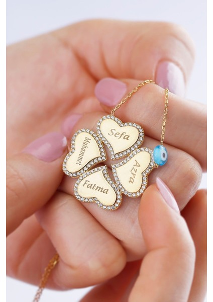 925 Ayar Gümüş Yonca Kişiye Özel Isimli Kolye