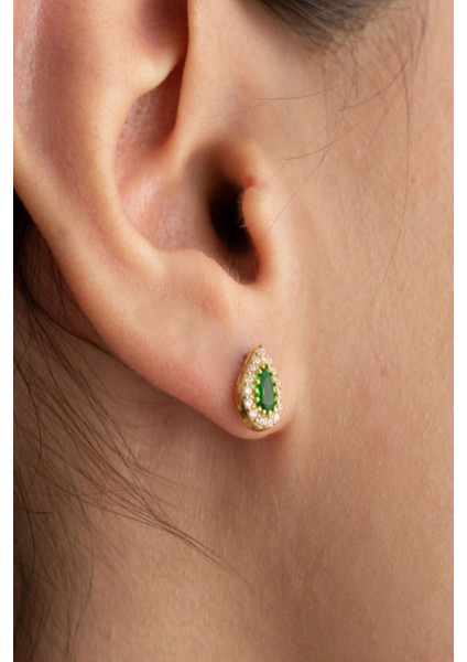 925 Ayar Gümüş Mayıs Ayı Doğum Taşı ( Emerald ) Kolye - Küpe Seti