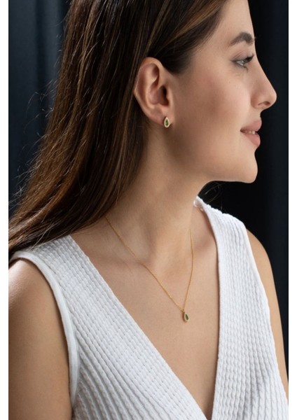 925 Ayar Gümüş Mayıs Ayı Doğum Taşı ( Emerald ) Kolye - Küpe Seti modelleri