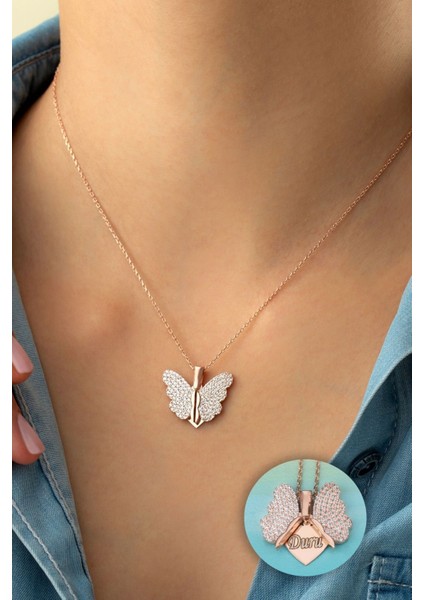 925 Ayar Gümüş Isimli Açılan Kelebek Kolye ( Rose ) fiyatları