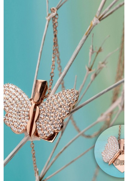 925 Ayar Gümüş Isimli Açılan Kelebek Kolye ( Rose ) modelleri