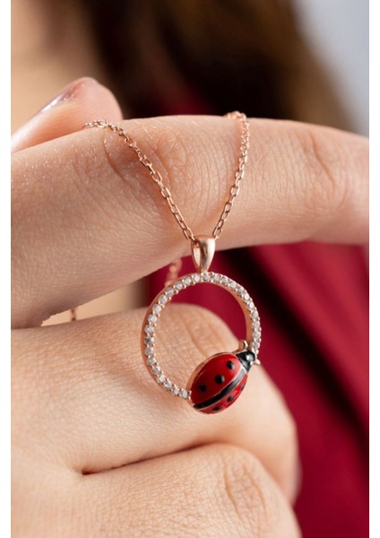 925 Ayar Gümüş Uğur Böcekli Halka Kolye fiyatları