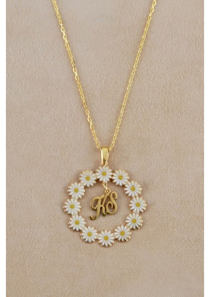 925 Ayar Gümüş Papatyalı Sallanan Harfli Kolye fırsatları