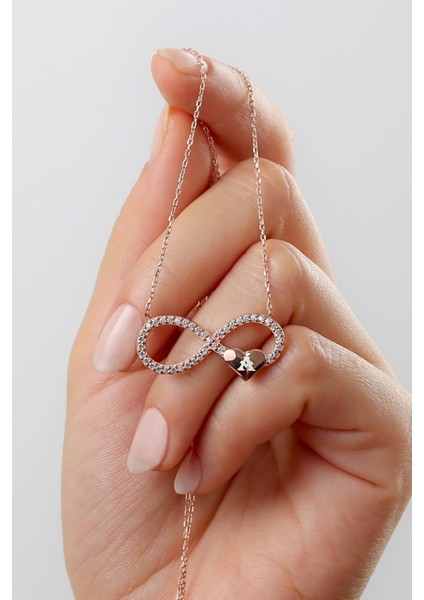 925 Ayar Gümüş Sonsuzluk Minik Kalpli Harf Kolye