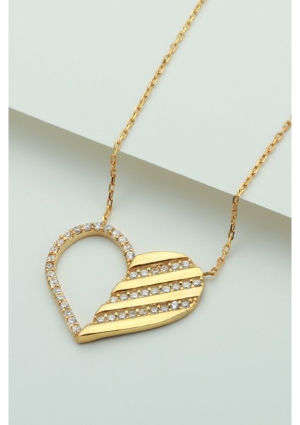 925 Ayar Gümüş Gold Kalp Kolye