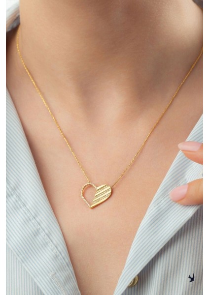 925 Ayar Gümüş Gold Kalp Kolye modelleri