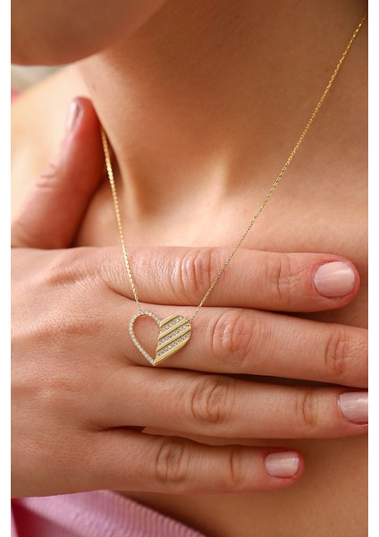 925 Ayar Gümüş Gold Kalp Kolye