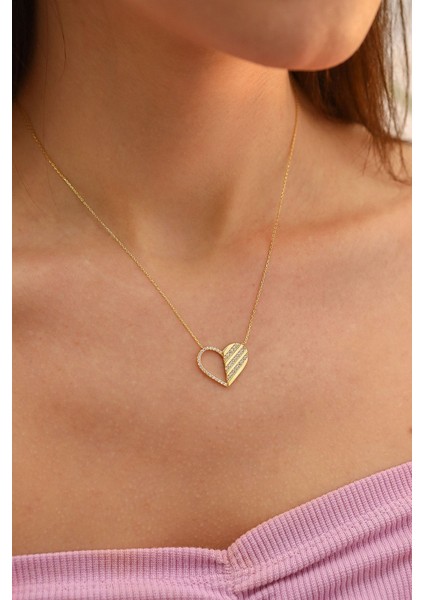 925 Ayar Gümüş Gold Kalp Kolye