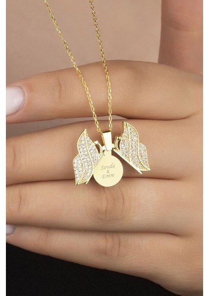 925 Ayar Gümüş Gold Açılabilen Isimli Kelebek Kolye
