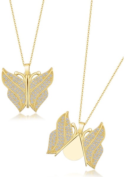 925 Ayar Gümüş Gold Açılabilen Isimli Kelebek Kolye modelleri