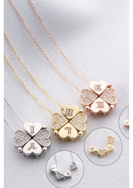 925 Ayar Gümüş Mıknatıslı Ayrılabilir 4 Kalpli Yonca Kolye fiyatları