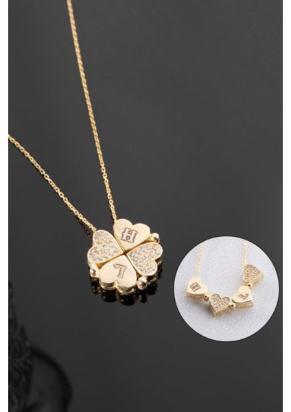 925 Ayar Gümüş Mıknatıslı Ayrılabilir 4 Kalpli Yonca Kolye