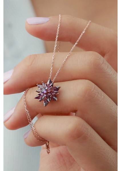 925 Ayar Gümüş 4 Katman Mor Lotus Çiçeği Kolye fiyatları