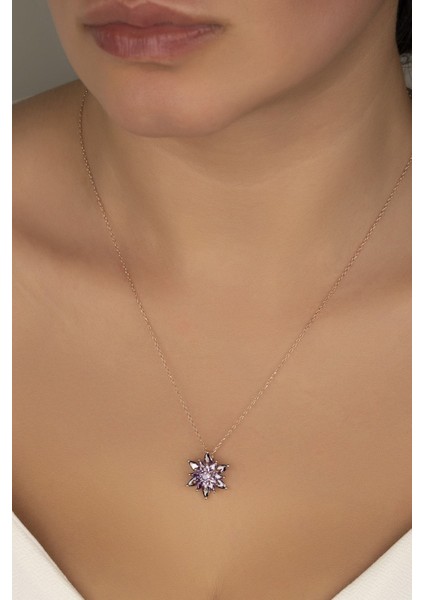 925 Ayar Gümüş 4 Katman Mor Lotus Çiçeği Kolye fırsatları