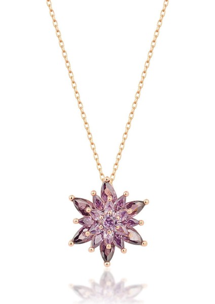 925 Ayar Gümüş 4 Katman Mor Lotus Çiçeği Kolye indirimleri