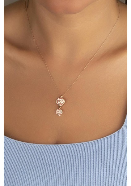 925 Ayar Gümüş Güllü Kolye