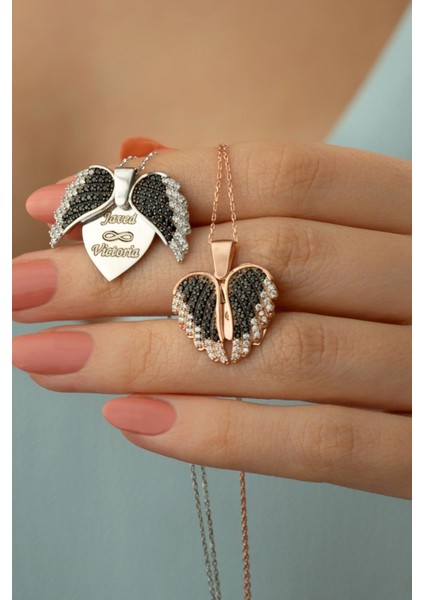 925 Ayar Gümüş Kişiye Özel Kanatlı Açılabilen Kalp Kolye