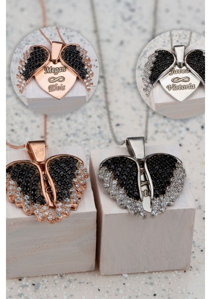 925 Ayar Gümüş Kişiye Özel Kanatlı Açılabilen Kalp Kolye indirimleri