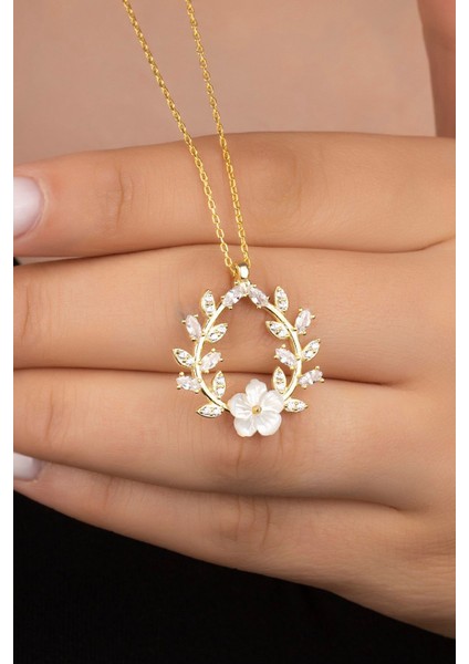 925 Ayar Gümüş Gold Sedefli Çiçek Kolye fiyatları