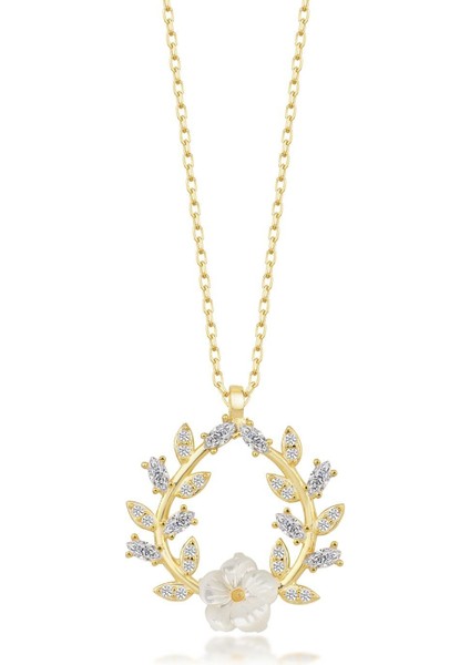 925 Ayar Gümüş Gold Sedefli Çiçek Kolye modelleri