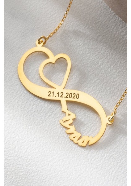 925 Ayar Gümüş Isimli Kalpli Sonsuzluk Kolye modelleri