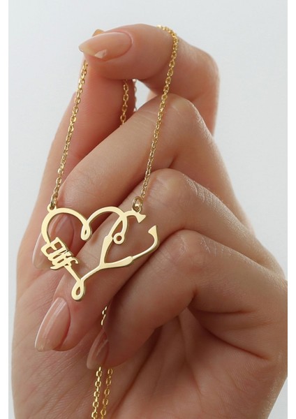 925 Ayar Gümüş Isimli Kalpli Doktor Kolyesi