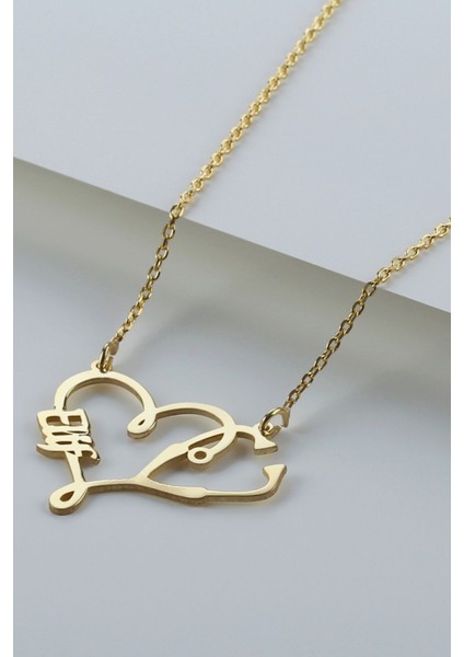 925 Ayar Gümüş Isimli Kalpli Doktor Kolyesi modelleri