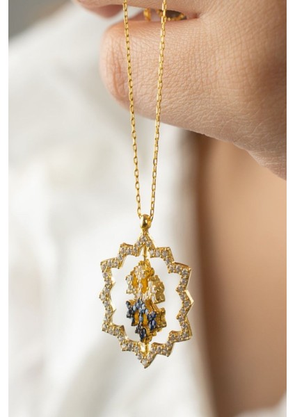 925 Ayar Gümüş Çift Taraflı Mavi Kartanesi Dönence Kolye fiyatları