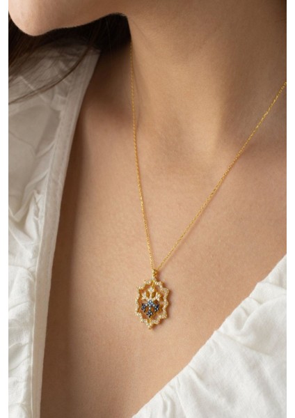 925 Ayar Gümüş Çift Taraflı Mavi Kartanesi Dönence Kolye modelleri