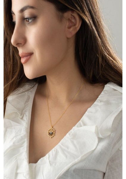 925 Ayar Gümüş Çift Taraflı Mavi Kartanesi Dönence Kolye fırsatları