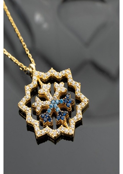 925 Ayar Gümüş Çift Taraflı Mavi Kartanesi Dönence Kolye indirimleri