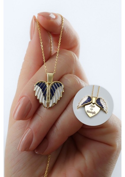 925 Ayar Gümüş Mineli Mavi Kanatlı Kolye fiyatları