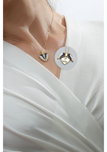 925 Ayar Gümüş Mineli Mavi Kanatlı Kolye fırsatları