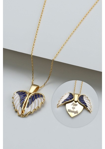 925 Ayar Gümüş Mineli Mavi Kanatlı Kolye indirimleri