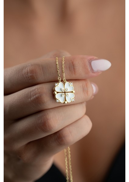 925 Ayar Gümüş Mıknatıslı Yonca Kolye fiyatları